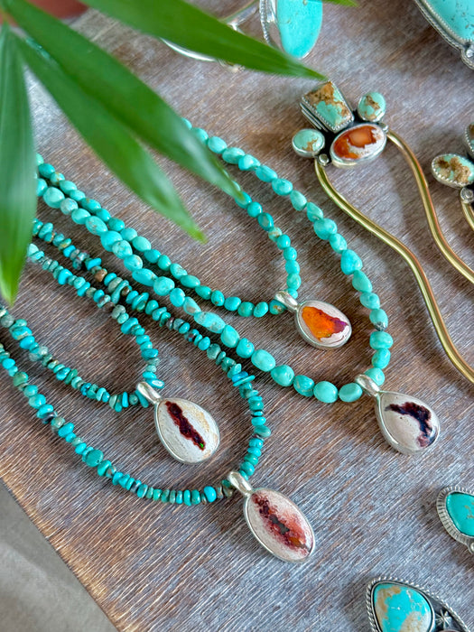 18.5" Campitos Turquoise + Fire Opal Necklace