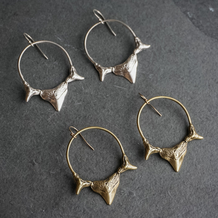 Triple Shark Tooth Hoop Earrings