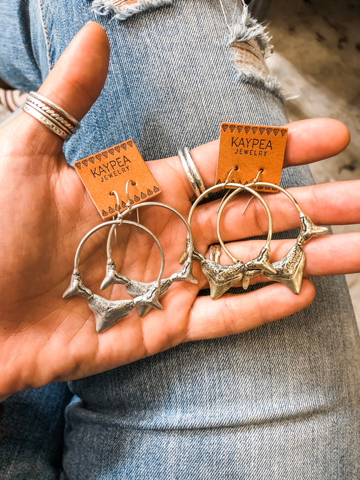 Triple Shark Tooth Hoop Earrings